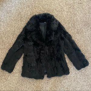 Black real rabbit fur furry shaggy jacket coat